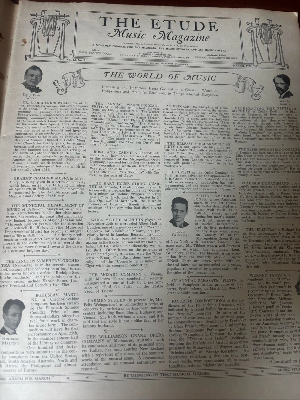 March 1933 issue of The Etude Music Magazine featuring the cover